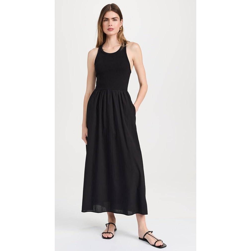 Xirena Flynn Black Cotton Mixed Media Tank Dress S Minimalist Capsule Pockets